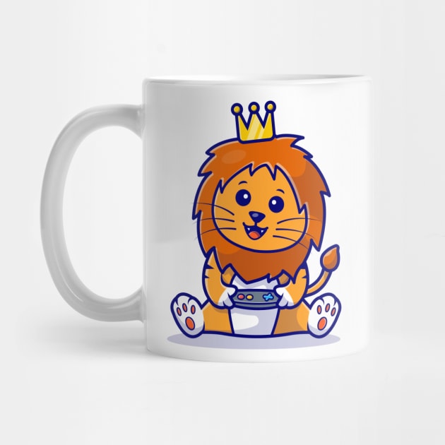 Cute Lion Gaming Cartoon Vector Icon Illustration by Catalyst Labs